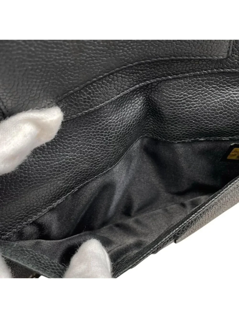 Chanel 2 Fold Wallet Wild Stitch Quilted Caviar Leather CC Logo Black Silver